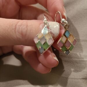 Multicolor shell inlay Sterling silver drop earrings